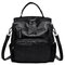 Women Soft PU Leather Multi-function Handbag Solid Large Capacity Backpack - Black