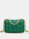 Women Faux Leather Fashion Solid Color Lattice Pattern Chain  Crossbody Bag - Green