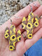 Vintage Sunflower Pattern Earrings Bohemia Wooden Cactus Earrings - Yellow