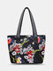 Women Nylon Calico Floral Feather Pattern Printed Shoulder Bag Handbag Tote - 3