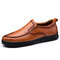 Men Genuine Cow Leather Comfy Round Toe Slip On Casual Loafers - Yellow