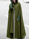 Women Solid Color Button Design Hooded Cloak Coat - Army Green