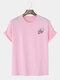 Mens Gesture Print Cotton Short Sleeve 100% Cotton Casual T-Shirt - Pink
