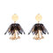 Statement Dangle Earrings Rhinestone Flower Tassel Piercing Stud Chandelier Earrings for Women - Black