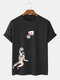 Men 100% Cotton 6 Colors Astronaut Shot Printed Casual T-Shirt - Black