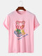 Mens Colorful Line Drawing Bear Print Cotton Short Sleeve T-Shirts - Pink