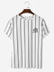Mens 100% Cotton Pattern Striped Short Sleeve Preppy T-Shirt - White