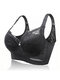 Plus Size Embroidery Gather Plunge Thin J Cup Push Up Long Lined Lace Bra - Black