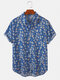 Mens Daisy Floral Print Light Short Sleeve Designer Shirts - Blue