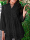 Блуза с кружевной вставкой и пуговицами спереди, с рукавом 3/4 и V-образным вырезом - Черный