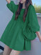 Solid 3/4 Sleeve Crew Neck Casual Dress For Women - Green