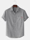 Mens Striped Cotton Breathable Casual Short Sleeve Shirts With Pocket - Black