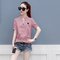 Plaid Shirt Women's Short Sleeve New Slim Waist V-neck Clothes Care Machine Design Season Shirt - Red