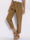 Solid Color Elastic Waist Casual Harem Pants For Women - Brown