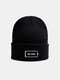 Unisex Acrylic Knitted Letters Battery Embroidered Dome Outdoor Ear Protection Warmth Knit Beanie Hat - Black