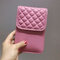 Women Genuine Leather Lingge Phone Bag Mini Crossbody Bag  - Pink