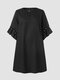 Plus Size Solid Color Elegant Ruffle Sleeves Casual Dress - Black