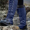 Plus Size PU Slip Resistant Stitcing Buckle Strap Lace Up Knee High Flat Boots - Blue