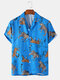 Mens Tiger Print Breathable Short Sleeve Shirt - Blue