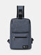 Men Nylon Earphone Hole Waterproof Large Capacity Chest Bag Shoulder Bag Crossbody Bag - Gray