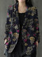 Floral Print Casual Lapel Collar Button Women Loose Blazer - Navy