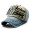 Men Women Vintage Cotton Washed Embroidery Baseball Cap Adjustable Golf Snapback Hat - Blue