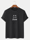 Mens Smile Face Print Crew Neck Cotton Casual Short Sleeve T-Shirts - Black