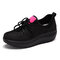 Breathable Cloth Platform Rocker Sole Sport Lace Up Shoes - Black