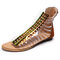 LOSTISY Sequin Peep Toe Zipper Flat Casual Gladiator Sandals - Brown