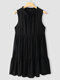 Solid Lettuce Edge Knotted Sleeveless Swing Casual Dress - Black