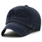 Men's Washed Embroideried Sports Letter Cotton Baseball Cap Outdoor Sunshade Snapback Hats - Navy