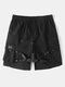 Mens Buckle Straps Design Street Loose Black Cargo Shorts - Black