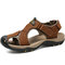 Men Hook Loop Outdoor Slip Resistant Leather Sandals - Khaki