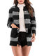 Knitted Striped Patchwork Pockets Cardigans - Black