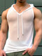 Camiseta sin mangas con capucha y malla transparente para hombre - Blanco
