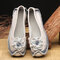 Women Casual Soft Handmade Floral Genuine Leather Flats - Grey