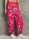 Calico Print Elastic High Waist Casual Harem Pants for Women - Rose