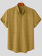 メンズソリッドスタンドカラー胸ポケット半袖シャツ - 黄