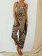 Художественная иллюстрация Винтаж Ремешки с принтом Комбинезон С карманом - Светло-коричневый