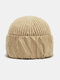 Unisex Acrylic Knitted Thickened Solid Color Satin Cloth Patch Patchwork Fashion Warmth Brimless Beanie Hat - Dark Beige