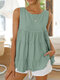 Solid Patchwork Keyhole Back Crew Neck Sleeveless Tank Top - Green