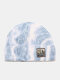 Unisex Core-spun Yarn Knitted Tie-dye Cartoon Pattern Patch Fashion Warmth Beanie Hat - #02