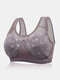 Plus Size Women Floral Embroidered Lace Wireless Wide Straps T-Shirt Bra - Purple