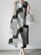 Abstract Color Block Print Crew Neck Casual Sleeveless Dress - Black