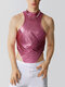 Mens Metallic Half-Collar Solid Sleeveless Bodysuit - Pink