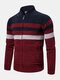 Mens Contrast Color Zipper Stand Collar Casual Knitted Cardigan Sweater - Navy