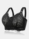 Women Lace Jacquard Full Cup Wireless Lightly Padded Breathable Back Closure Bra - Black