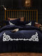 4Pcs Crystal Velvet Towel Embroidered Plain Color Comfy Bedding Set Sheet Duvet Cover Pillowcase - #08