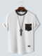Mens Ethnic Geometric Pattern Pocket Knit Short Sleeve T-Shirts - White
