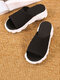 Women Casual Comfortable Breathable Knit Platform Slippers - Black